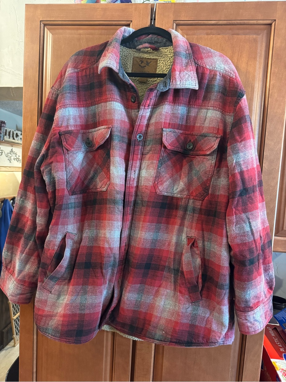 Outdoor Life Red Plaid Sherpa-Lined Shirt Jacket